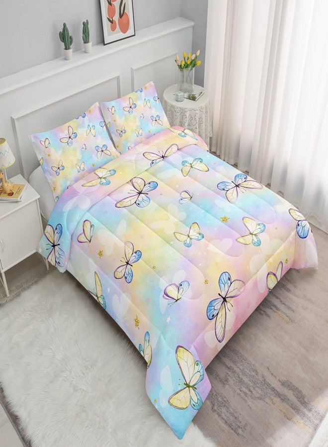 TWhours Datura home Kids Comforter Set Butterflies Printed Pattern Bedding Set with 1 Comforter and 2 Pillowcases for Girls Boys Bedroom All Season(Butterflies5 Twin) - Image 2