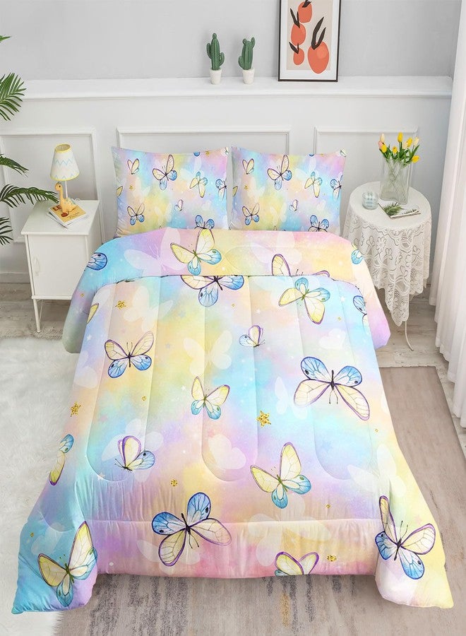 TWhours Datura home Kids Comforter Set Butterflies Printed Pattern Bedding Set with 1 Comforter and 2 Pillowcases for Girls Boys Bedroom All Season(Butterflies5 Twin) - Image 1