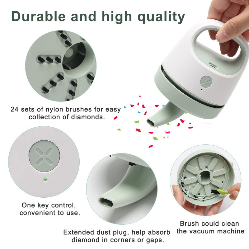 Luxiv Diamond Painting Tools For Drill Quicker Picker  Luxiv Diamond Painting Accessories Tool For Sweep Spilled Diamonds Picker Vacuum Quicker Picker Organizer Spilled Drill With Usb Charger  Brush (Green) - Image 3