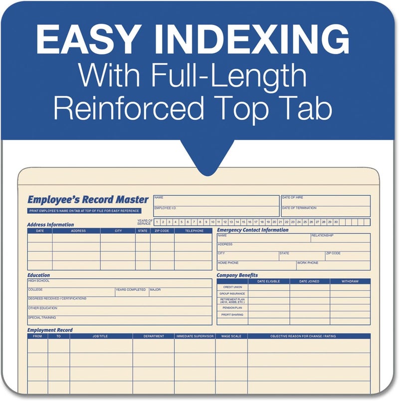 TOPS 3280 Employee Record Master File Jacket, 9 1/2 x 11 3/4, 10 Point Manila (Pack of 20) - Image 3