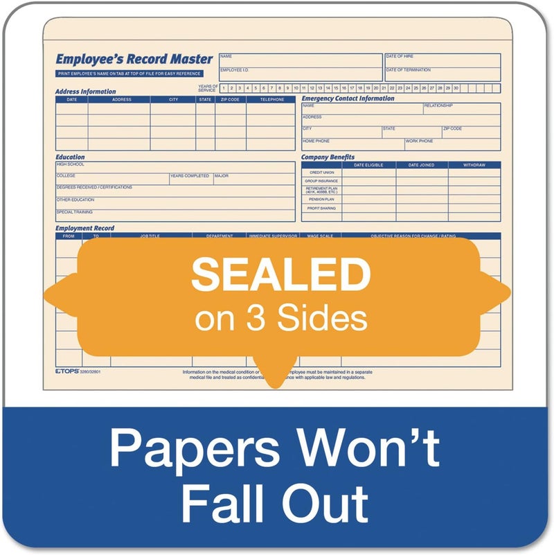 TOPS 3280 Employee Record Master File Jacket, 9 1/2 x 11 3/4, 10 Point Manila (Pack of 20) - Image 5