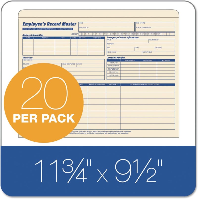 TOPS 3280 Employee Record Master File Jacket, 9 1/2 x 11 3/4, 10 Point Manila (Pack of 20) - Image 2