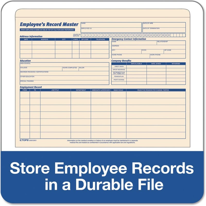 TOPS 3280 Employee Record Master File Jacket, 9 1/2 x 11 3/4, 10 Point Manila (Pack of 20) - Image 4