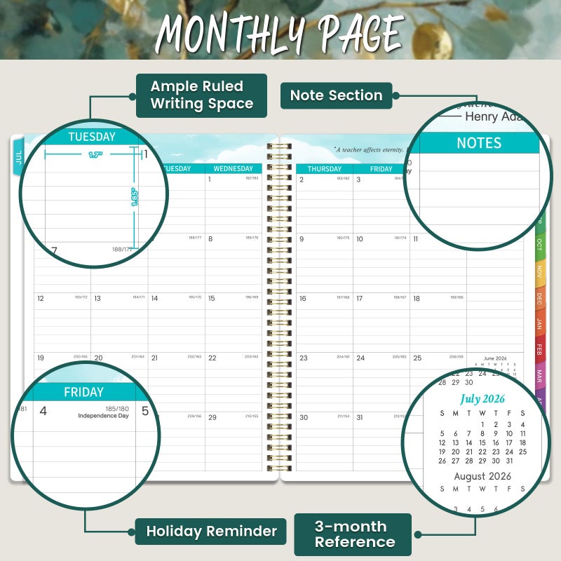 Makapoo Teacher Planner 2026-2027 - Teacher Lesson Planner, July 2026 - June 2027, 8.5" x 11", 2026-2027 Planner Weekly and Monthly, Lesson Plan Book for Teachers, Colorful Tabs, Inner Pocket - Image 3