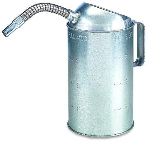 Lumax LX-1528 Silver 4 Quart Galvanized Measure Can with Flex Spout. Deluxe Measures with Spill-proof Tops. The Measure Can has a durable Galvanize Finish to resist Rust. - Image 1