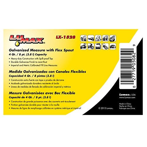 Lumax LX-1528 Silver 4 Quart Galvanized Measure Can with Flex Spout. Deluxe Measures with Spill-proof Tops. The Measure Can has a durable Galvanize Finish to resist Rust. - Image 5