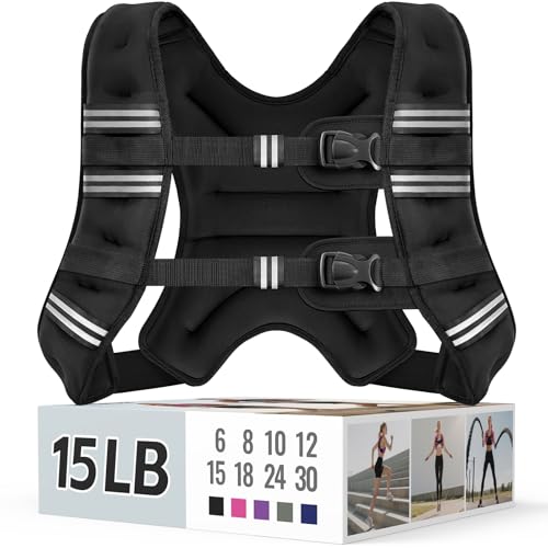 Zeerun Weighted Vest for Women & Men with Reflective Stripe and Adjustable Buckle, Comfortable & Durable Rucking Vest for Walking, Running & Strength Training, 15LBS-Black - Image 1