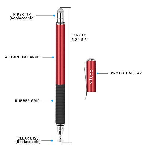 Mixoo Stylus Pens for Touch Screens - Disc & Fiber Tip 2 in 1 High Sensitivity Universal Stylus for iPad, iPhone, Tablets and Other Capacitive Touch Screens (Red) - Image 2