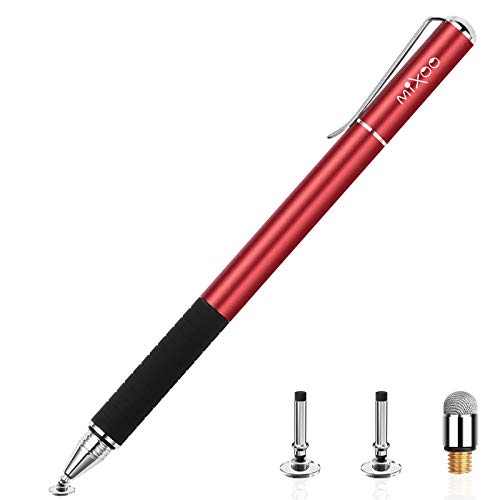 Mixoo Stylus Pens for Touch Screens - Disc & Fiber Tip 2 in 1 High Sensitivity Universal Stylus for iPad, iPhone, Tablets and Other Capacitive Touch Screens (Red) - Image 1