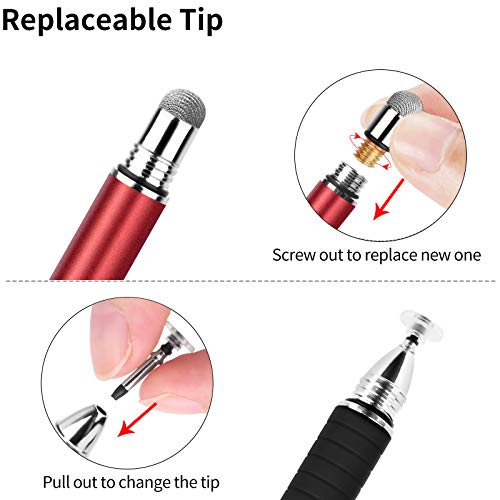 Mixoo Stylus Pens for Touch Screens - Disc & Fiber Tip 2 in 1 High Sensitivity Universal Stylus for iPad, iPhone, Tablets and Other Capacitive Touch Screens (Red) - Image 5
