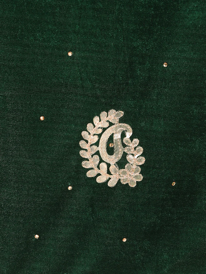 globus Globus Women Green Paisley Embroidered Gotta Patti Detail Embellished Velvet Festive Dupatta