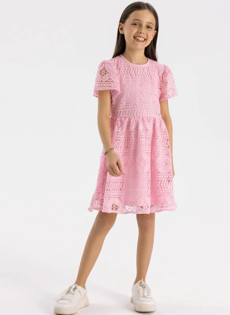 مينوتي Kids Girls Flare Sleeve Dress With Circle Skirt