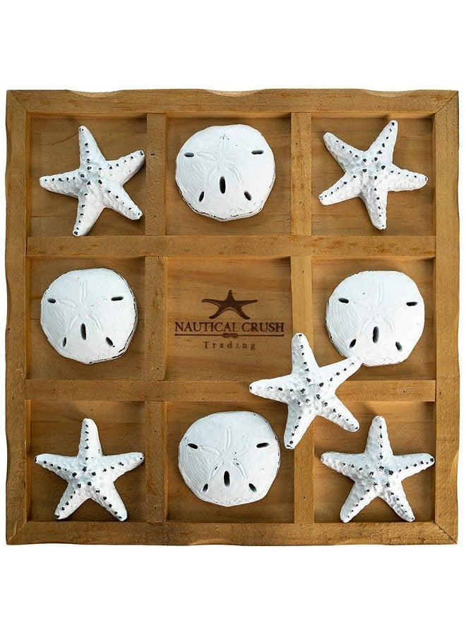 Nautical Crush Trading Starfish Tic Tac Toe Game - 9" x 9" - Beach Tic Tac Toe Game - Coastal Beach House Coffee Table Game Board - Tic Tac Toe Decor - Beach House Games - White Starfish & Sand Dollars - Image 1