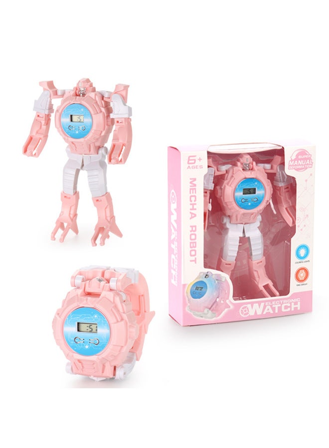 Cartoon Children's Educational Deformation Robot Watch Toy King Kong Luminous Electronic Watch Gift Gashapon For Boys And Girls-Color:Macaroon Powder (lighting)  - Image 1