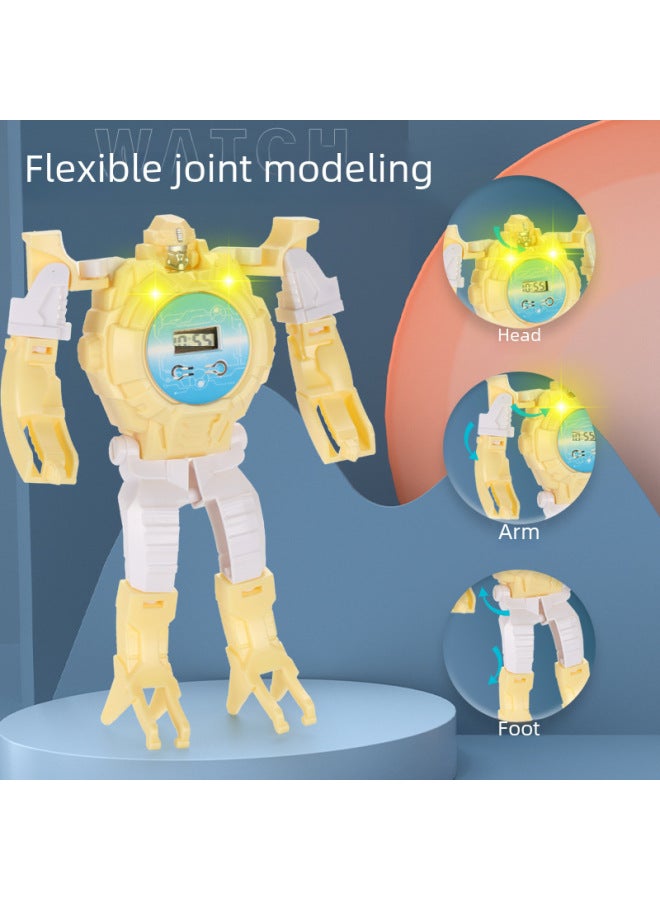 Cartoon Children's Educational Deformation Robot Watch Toy King Kong Luminous Electronic Watch Gift Gashapon For Boys And Girls-Color:Macaroon Powder (lighting)  - Image 4