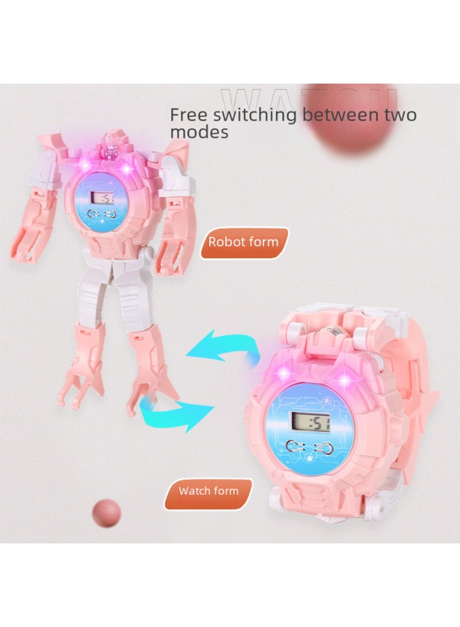 Cartoon Children's Educational Deformation Robot Watch Toy King Kong Luminous Electronic Watch Gift Gashapon For Boys And Girls-Color:Macaroon Powder (lighting)  - Image 3