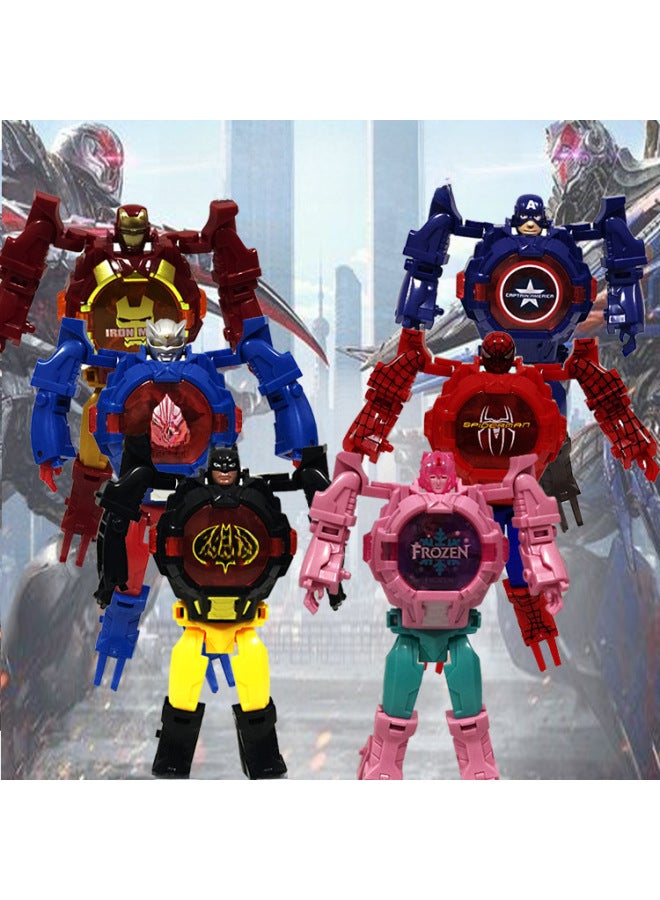 Cartoon Children's Educational Deformation Robot Watch Toy King Kong Luminous Electronic Watch Gift Gashapon For Boys And Girls-Color:Macaroon Powder (lighting)  - Image 2