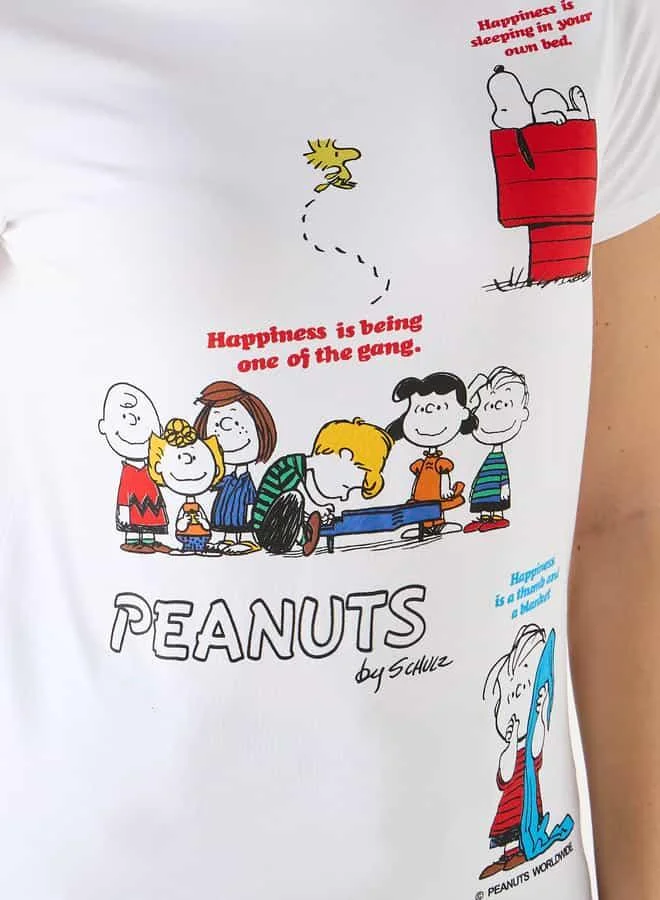SP Characters Snoopy Print T-shirt with Short Sleeves