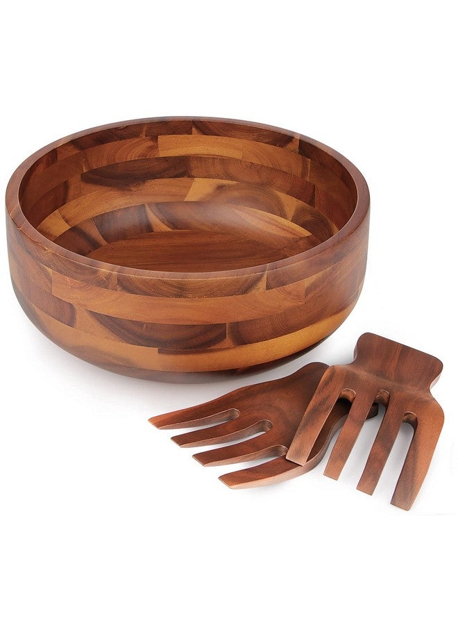 AIDEA Acacia Wood Salad Bowl Set with 2 Wooden Hands, Large Salad Bowl with Serving Utensils, Big Mixing Bowl for Fruits, Salad, Cereal, Corn flake,Pasta 11" Diameter x 4.5" Height - Image 1