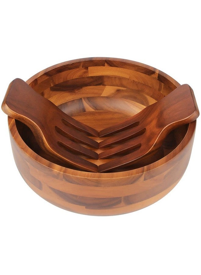 AIDEA Acacia Wood Salad Bowl Set with 2 Wooden Hands, Large Salad Bowl with Serving Utensils, Big Mixing Bowl for Fruits, Salad, Cereal, Corn flake,Pasta 11" Diameter x 4.5" Height - Image 3