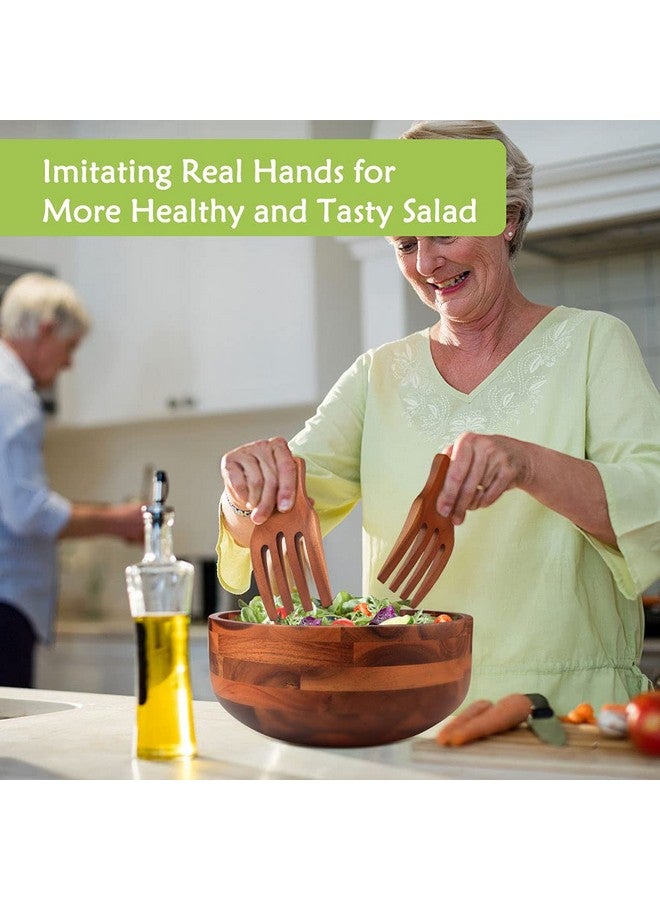 AIDEA Acacia Wood Salad Bowl Set with 2 Wooden Hands, Large Salad Bowl with Serving Utensils, Big Mixing Bowl for Fruits, Salad, Cereal, Corn flake,Pasta 11" Diameter x 4.5" Height - Image 4