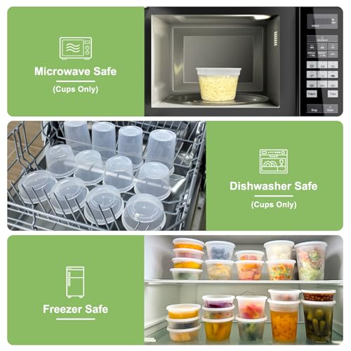 Dipoo 60 Sets (120-Piece) Deli Containers with Lids, 32/16/8 oz X 20 Set Each, Leak-Proof & BPA Free Airtight Takeout Plastic Food Storage Containers for Soup, Freezer/Microwave/Dishwasher Safe - Image 5