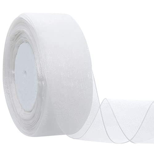 Hapeper 1-1/2 Inch Sheer Organza Ribbon for Gift Wrapping, Party Decoration 50 Yards/Roll (White) - Image 1