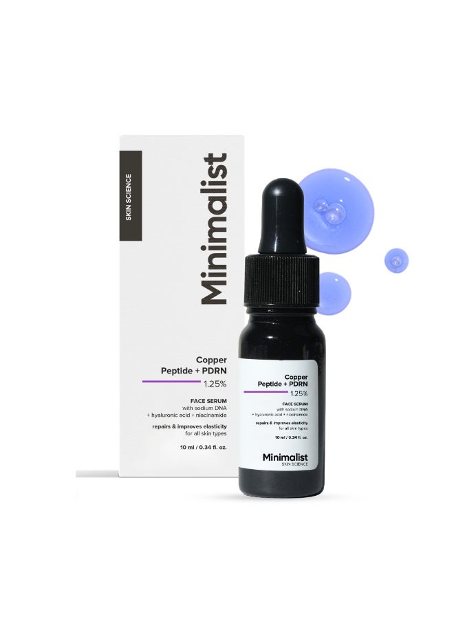 Copper Peptide + PDRN 1.25% Face Serum | Preventive Anti-Aging Serum for Firmness, Elasticity & Hydration | With GHK-Cu, PDRN, Multi-Molecular Hyaluronic Acid & Niacinamide | Suitable for Sensitive Skin | For Unisex | 10ml