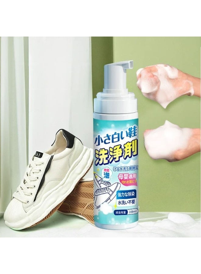 Foam spray for cleaning and polishing white shoes and sneakers, 200 ml, single piece. Fast-acting white shoe cleaner that works without water, removes tough stains and yellowing, and restores bright whiteness. Suitable for leather, fabric, mesh, and rubber shoes. Convenient spray for daily use and travel, safe on materials without causing damage or fading. - Image 1