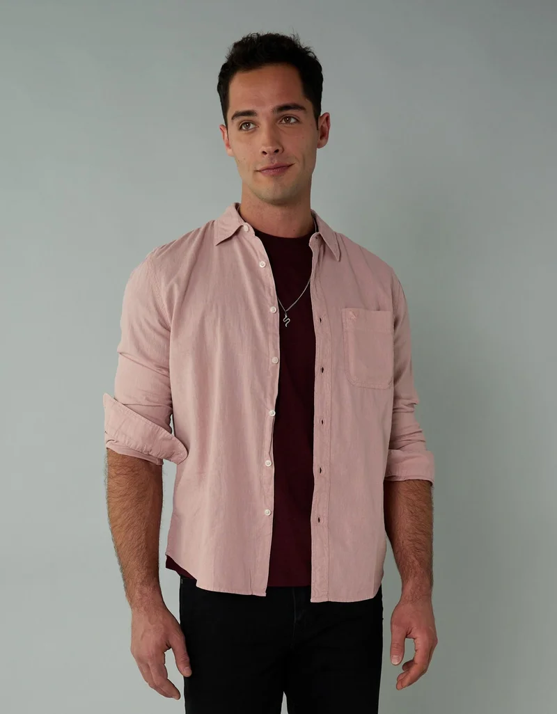 امريكان ايجل قميص بأزرار وأكمام طويلة من مزيج الكتان