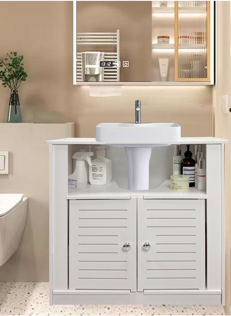 AOJEZOR AOJEZOR Mobile Floor Standing Double Door Bathroom Vanity Cabinet,PVC environmentally friendly material,waterproof and moisture-proof,60x30x60 CM,white  - Image 1