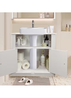 AOJEZOR AOJEZOR Mobile Floor Standing Double Door Bathroom Vanity Cabinet,PVC environmentally friendly material,waterproof and moisture-proof,60x30x60 CM,white  - Image 4