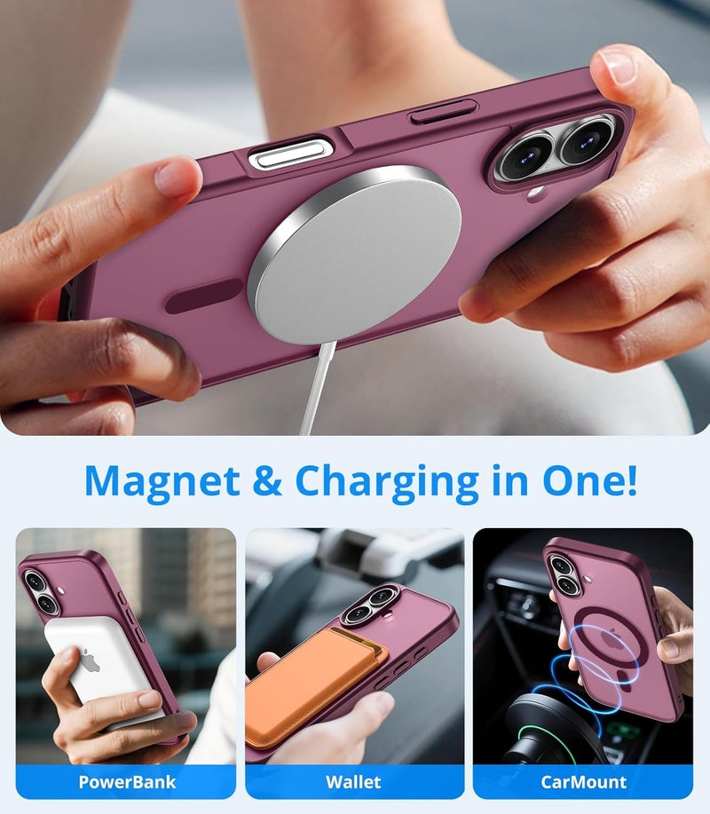 Vansdon Magnetic for iPhone 17 Case with 1 Protective Glass, Compatible with Magsafe, Military Standard Drop Protection, Translucent Matte Back, Shockproof Mobile Phone Case for iPhone 17 Case, Wine - Image 3