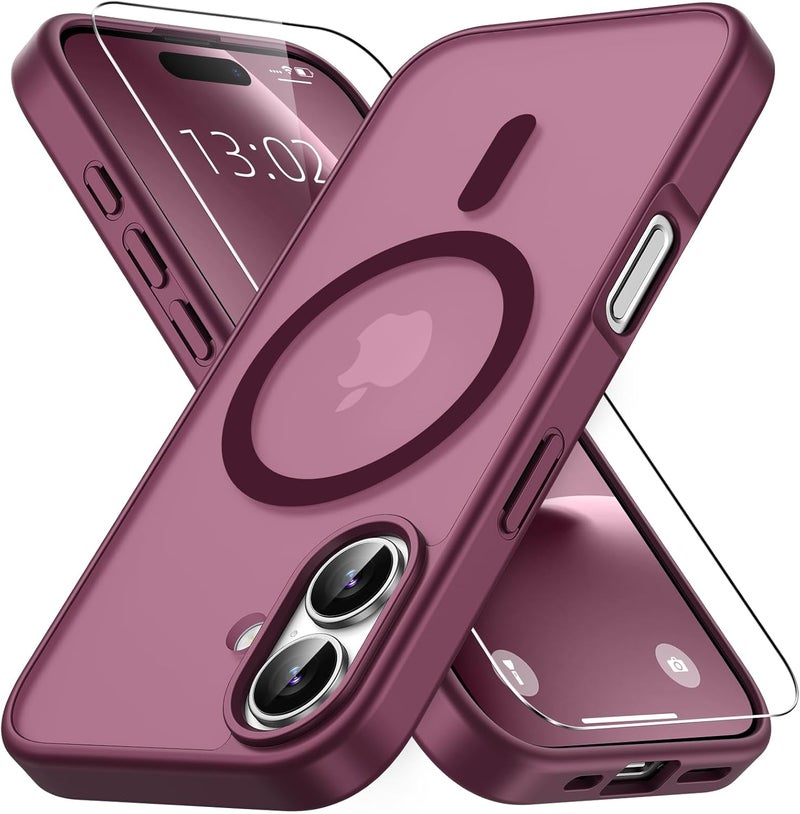 Vansdon Magnetic for iPhone 17 Case with 1 Protective Glass, Compatible with Magsafe, Military Standard Drop Protection, Translucent Matte Back, Shockproof Mobile Phone Case for iPhone 17 Case, Wine - Image 1