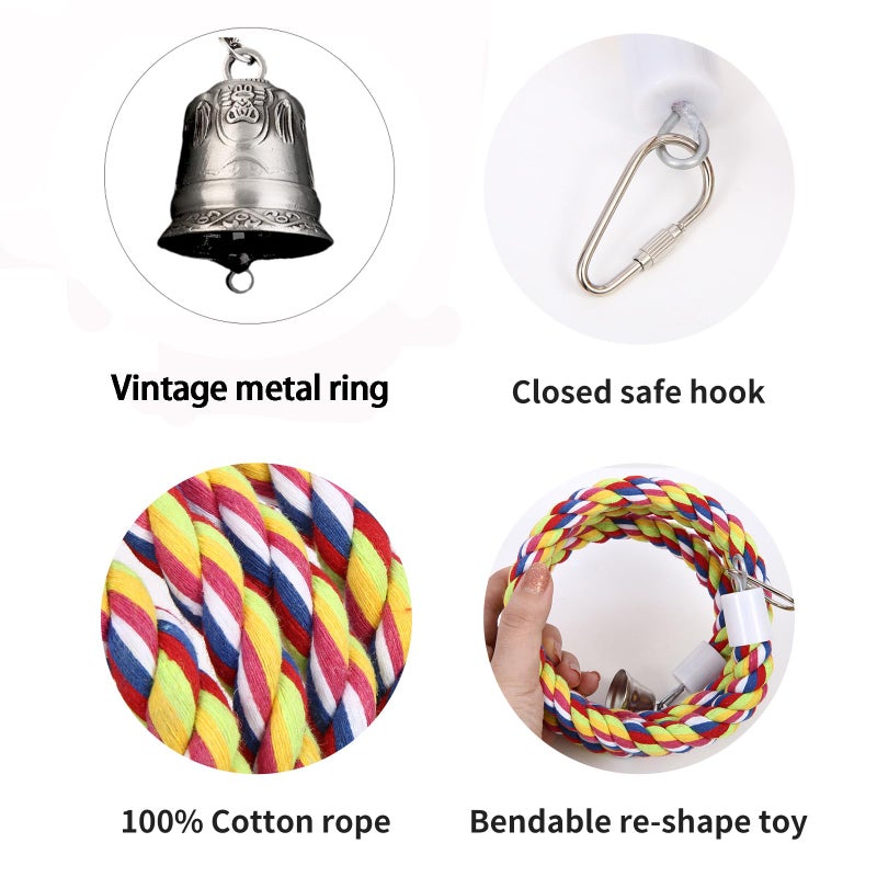 OSWINMART 2Pcs 63'' Bird Rope Perches Birdcage Swing Toys 100% Cotton Natural Bird Perch Peck/Chewing with Bell Climbing Standing Bungee Parrot Toys for Small to Regular Size Parrot Cockatiel Birds - Image 4
