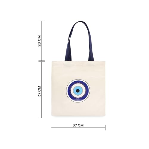 ECOCARRY Cotton Tote Bag for Women | Stylish Floral Printed Canvas Shoulder Handbag | Casual Ladies Tote for College, Office, Daily Use, Shopping, Travel & Beach (Evil- Eye, Off-White) - Image 5