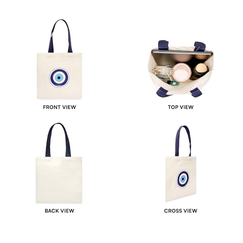 ECOCARRY Cotton Tote Bag for Women | Stylish Floral Printed Canvas Shoulder Handbag | Casual Ladies Tote for College, Office, Daily Use, Shopping, Travel & Beach (Evil- Eye, Off-White) - Image 2