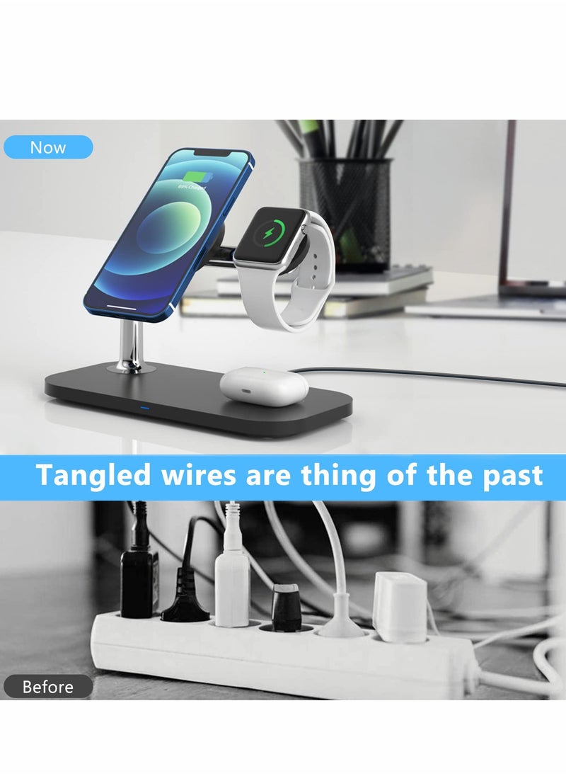 Excefore - Magnetic Wireless Charging Station for Apple Series, 3-in-1 Standard 15W Fast Mag-Safe Charger Stand iPhone 14,13,12 Pro Max/Pro/Mini/Plus, iWatch Ultra/8/7/6/5/4/3/2, - Image 1