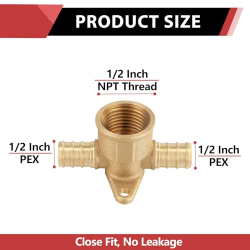 EFIELD 10 PCS EFIELD 1/2" Pex X 1/2" Pex X 1/2" Female NPT Drop-ear Tee, Barb Crimp Brass Pex Fittings, ASTM F1807,(PEX1807172) - Image 2