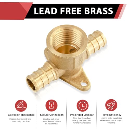 EFIELD 10 PCS EFIELD 1/2" Pex X 1/2" Pex X 1/2" Female NPT Drop-ear Tee, Barb Crimp Brass Pex Fittings, ASTM F1807,(PEX1807172) - Image 3