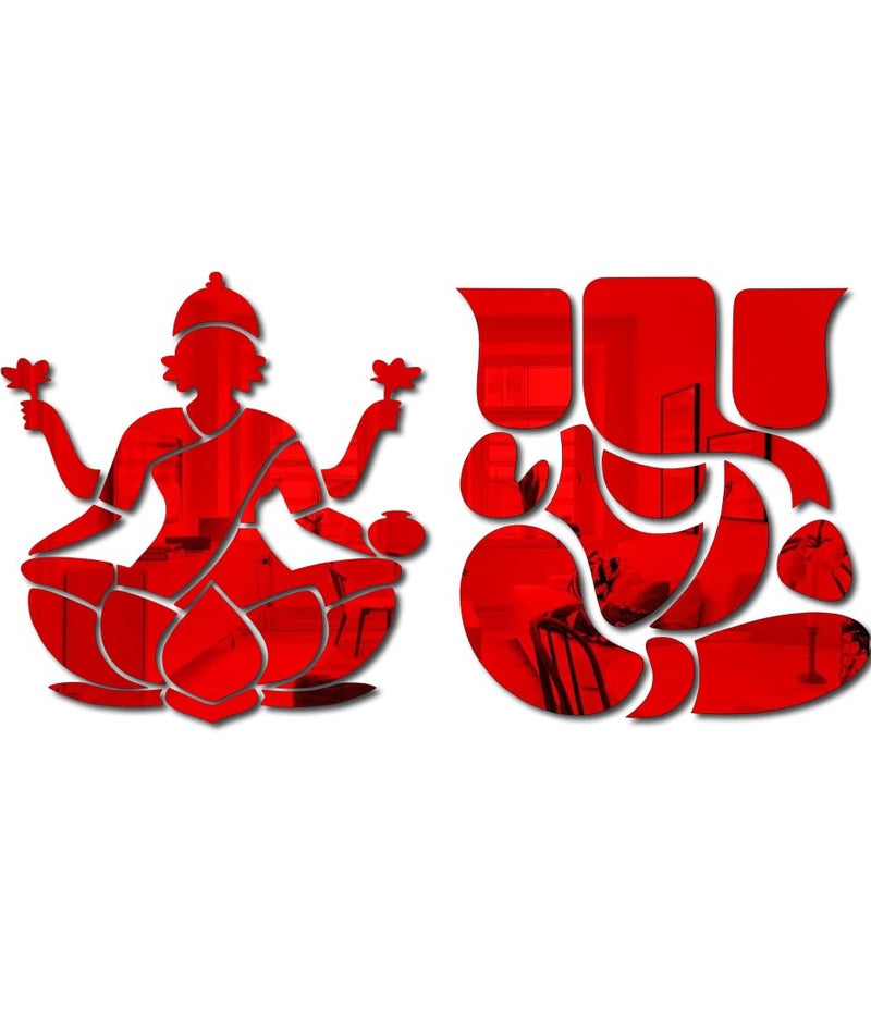 Bikri Kendra Bikri Kendra Laxmi Ganesha Red Round Mirror Stickers for Wall Acrylic Mirror Wall Decor Sticker Wall Mirror Stickers Acrylic Stickers Lotus Wall Stickers for Hall Room Bed Room Kitchen  - Image 1