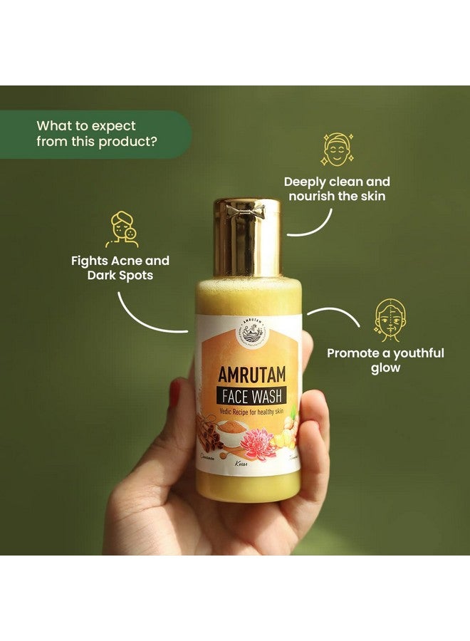 AMRUTAM Face Wash | Authentic Ayurvedic Face Cleanser with Cinnamon, Haldi & Kesar | Targets Acne, Scars, Dark Spots & Hyperpigmentation for Radiant, Youthful Skin | Natural Skin Care & Deep Nourishment Formula, 100 ml - Image 3