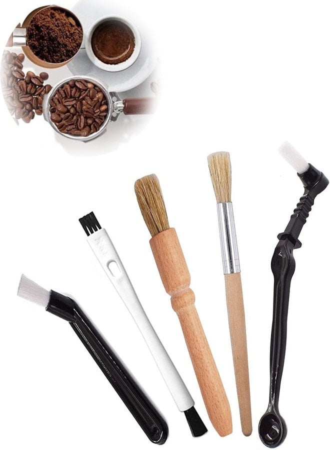 5 Pieces Coffee Brush Set Professional Espresso Brush Kit Include Wooden Coffee Grinder Machine Cleaning Brush and Nylon Espresso Brush for Coffee Machine Group Head - Image 1