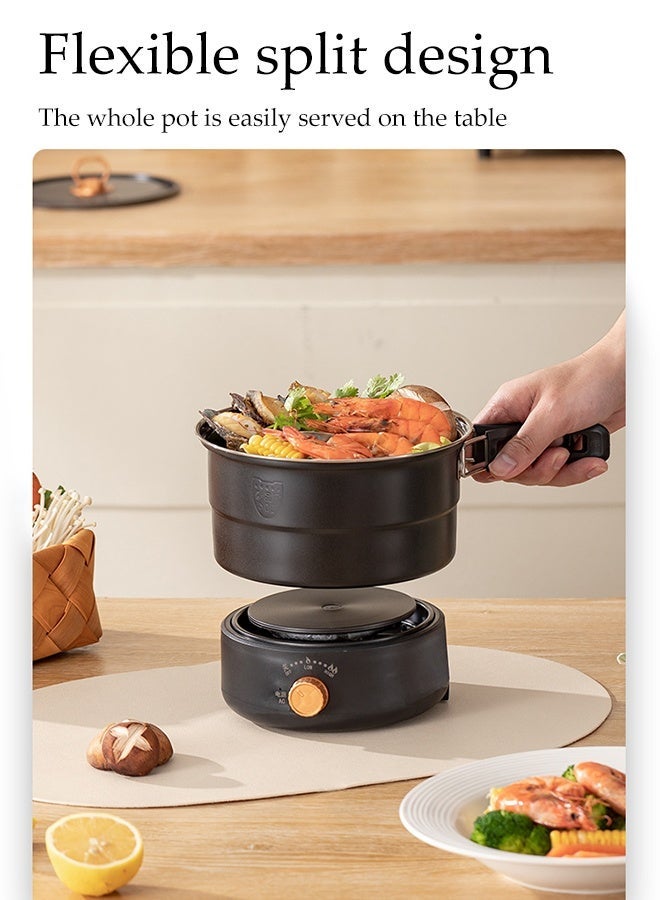 DUNISO Multi-functional Electric Frying Pan Split Design Folding Electric Boiling Pot Portable Non-Stick Electric Multi Cooker Pot with Egg Steaming Stand 2 Gear Rapid Heating Detachable Hot Pot and Baking Tray - Image 2