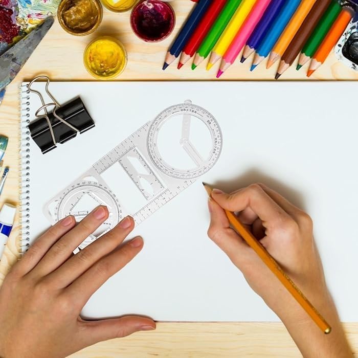 WEPTIX ® Multifunctional Geometric Ruler Multifunctional Student Math Ruler Transparent Plastic Movable Drawing Template Measuring Math Ruler Tool Multifunction Geometric Ruler for School Student- (2) - Image 2