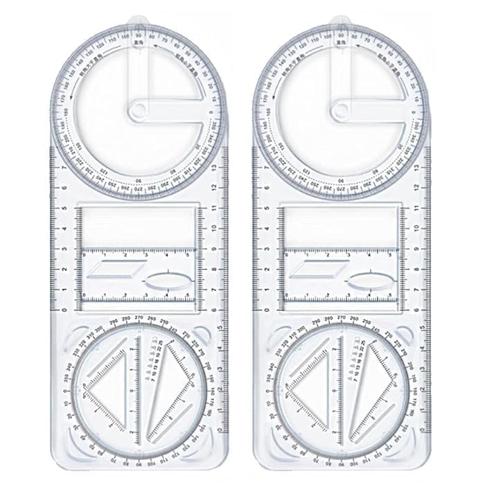 WEPTIX ® Multifunctional Geometric Ruler Multifunctional Student Math Ruler Transparent Plastic Movable Drawing Template Measuring Math Ruler Tool Multifunction Geometric Ruler for School Student- (2) - Image 1