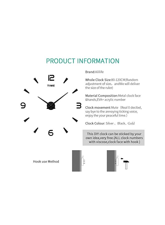 Raxoom 3D DIY Wall Clock Decor Sticker Mirror Frameless Large DIY Wall Clock Kit for Home Living Room Bedroom Office Decoration (Black) - Image 3