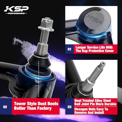 KSP PERFORMANCE KSP Front Upper Control Arms for 19-24 Chevy Silverado GMC Sierra 1500, 2-4" Front UCA with Ball Joints for 2019+ Silverado Sierra 1500, Adjustable Aftermarket Lift Suspension Arms with Rubber Bushing - Image 3