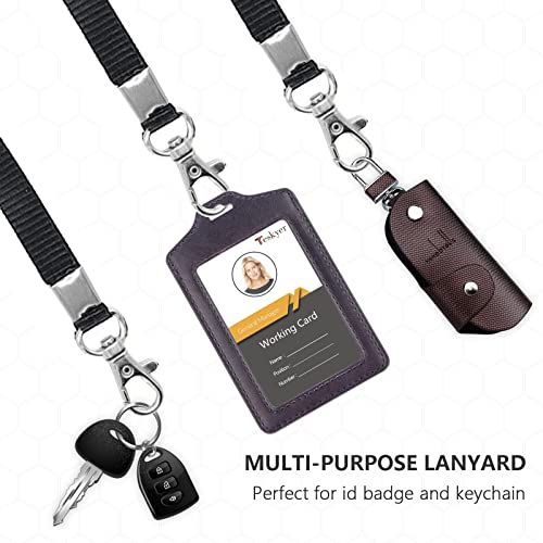 Teskyer 2 Pack Double Sided Clear Badge Holder with Lanyard, PU Leather ID Badge Name Card Holder with Stainless Steel J-Hook Nylon Lanyard for Work, School, Metro, Access, Black - Image 5