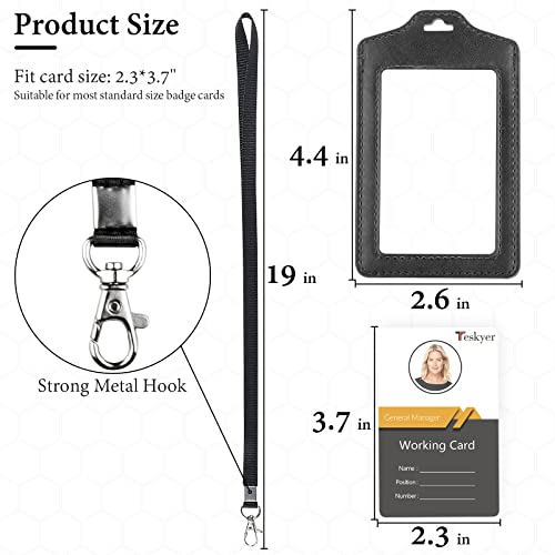 Teskyer 2 Pack Double Sided Clear Badge Holder with Lanyard, PU Leather ID Badge Name Card Holder with Stainless Steel J-Hook Nylon Lanyard for Work, School, Metro, Access, Black - Image 4